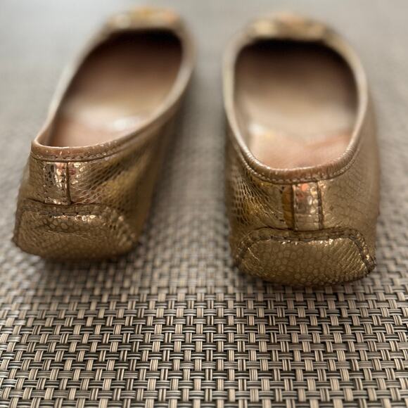 MICHAEL KORS  Fulton MK Leather Snake Texture Ballerinas Driving Flat Moc Gold 7 - Picture 4 of 5